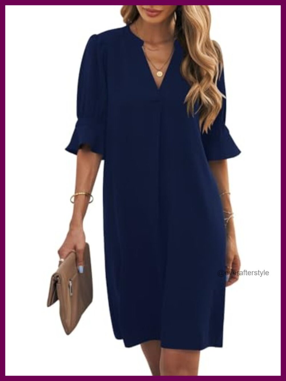 Wkior Womens Ruffle Short Sleeve V Neck Shift Dress Polyester Knee Length